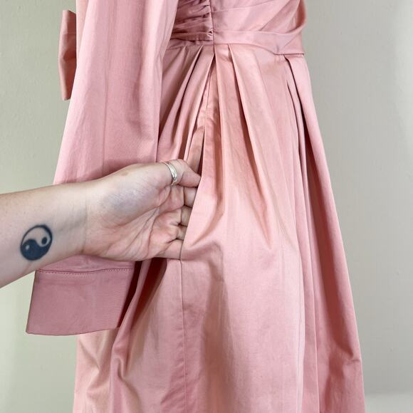 Gal Meets Glam | Elisabetta Pink Bow Wrap Retro Fit Flare 3/4 Sleeve Dress 4 - Picture 6 of 10